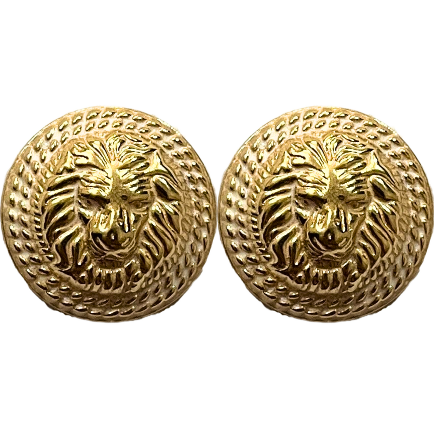 White & Golden Fearless Lion Face Shaped 1 Hole Round Metal Buttons