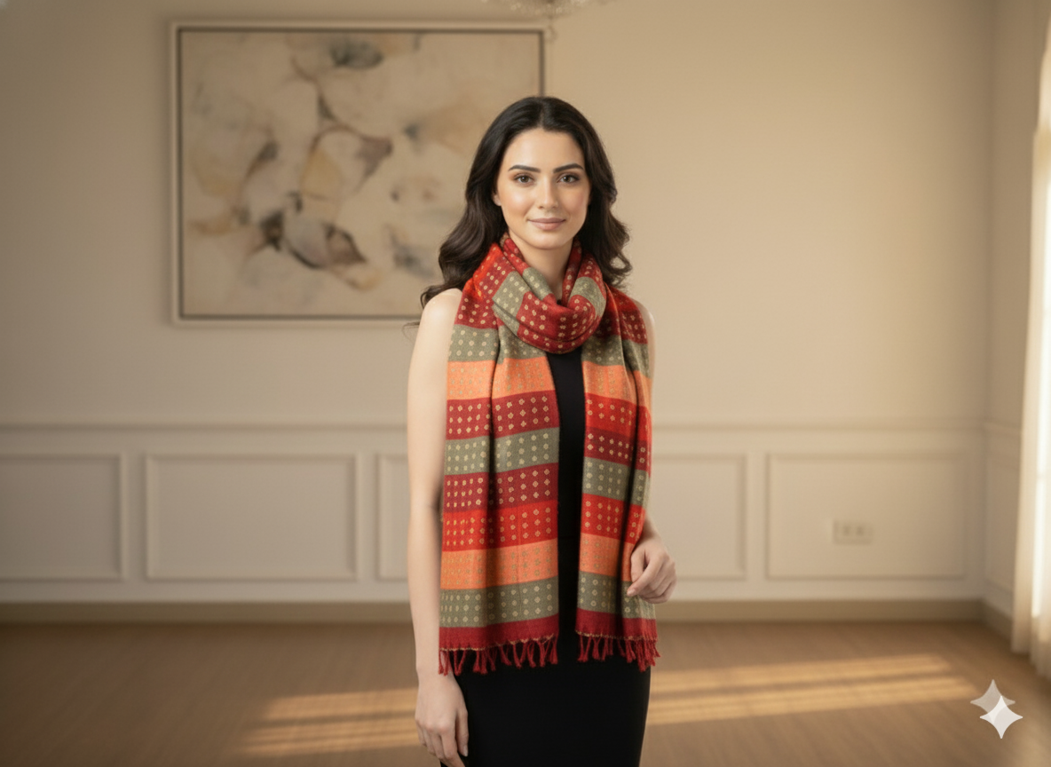 Multicolor Diamond Printed Semi Pashimna Woolen Fabric