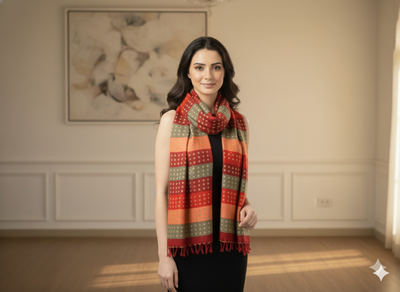 Multicolor Diamond Printed Semi Pashimna Woolen Fabric