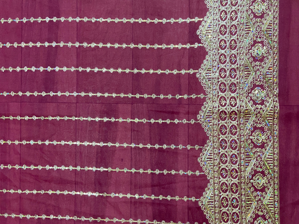Vine & Coin Zari Work Georgette Embroidery Fabric