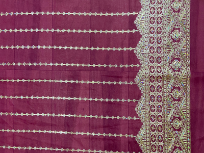 Vine & Coin Zari Work Georgette Embroidery Fabric
