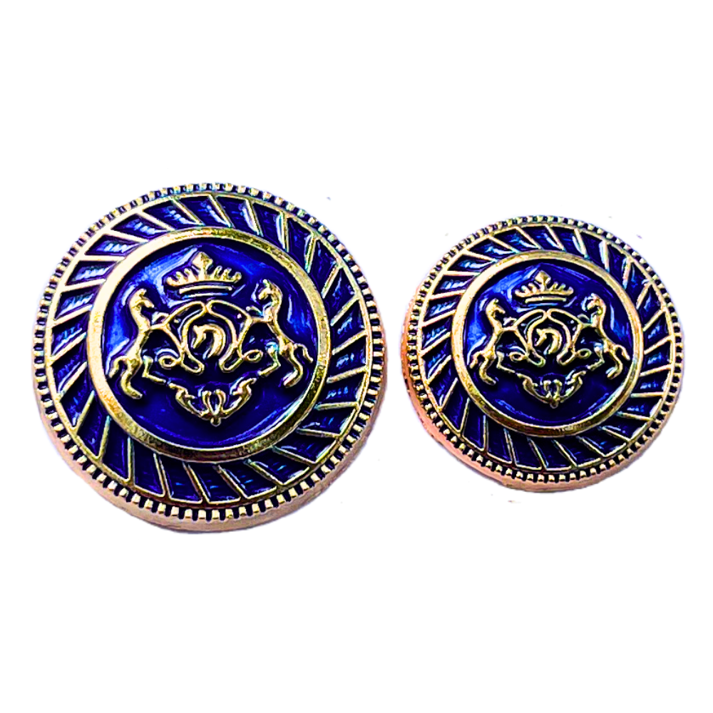 Golden & Blue King’s Choice Twin Horse Shield Crest Eye-Catchy Design Round Shank Metal Button Blue and Golden Colour for Coat, Suit, Blazer, Sherwani, Nehru Jacket and for all Types of Clothes