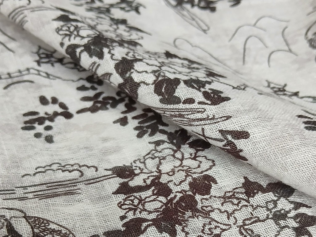 Black & White Parrot Digital Print Linen Fabric (Wholesale)