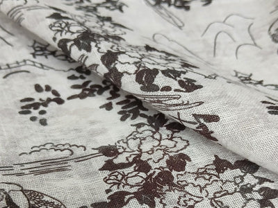 Black & White Parrot Digital Print Linen Fabric (Wholesale)