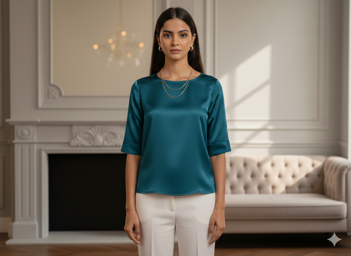 Sea Blue Plain Malai Satin Fabric  (Wholesale)