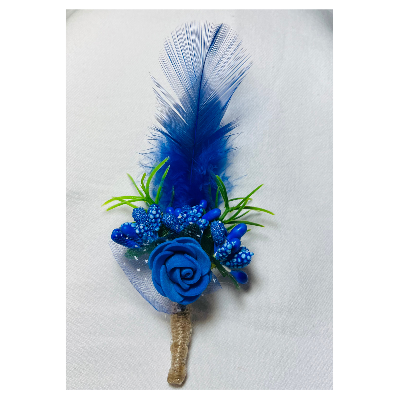 Blue Faux Feather Flower Brooch