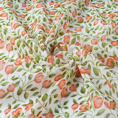 White & Peach Floral Printed Pure Viscose Georgette Fabric