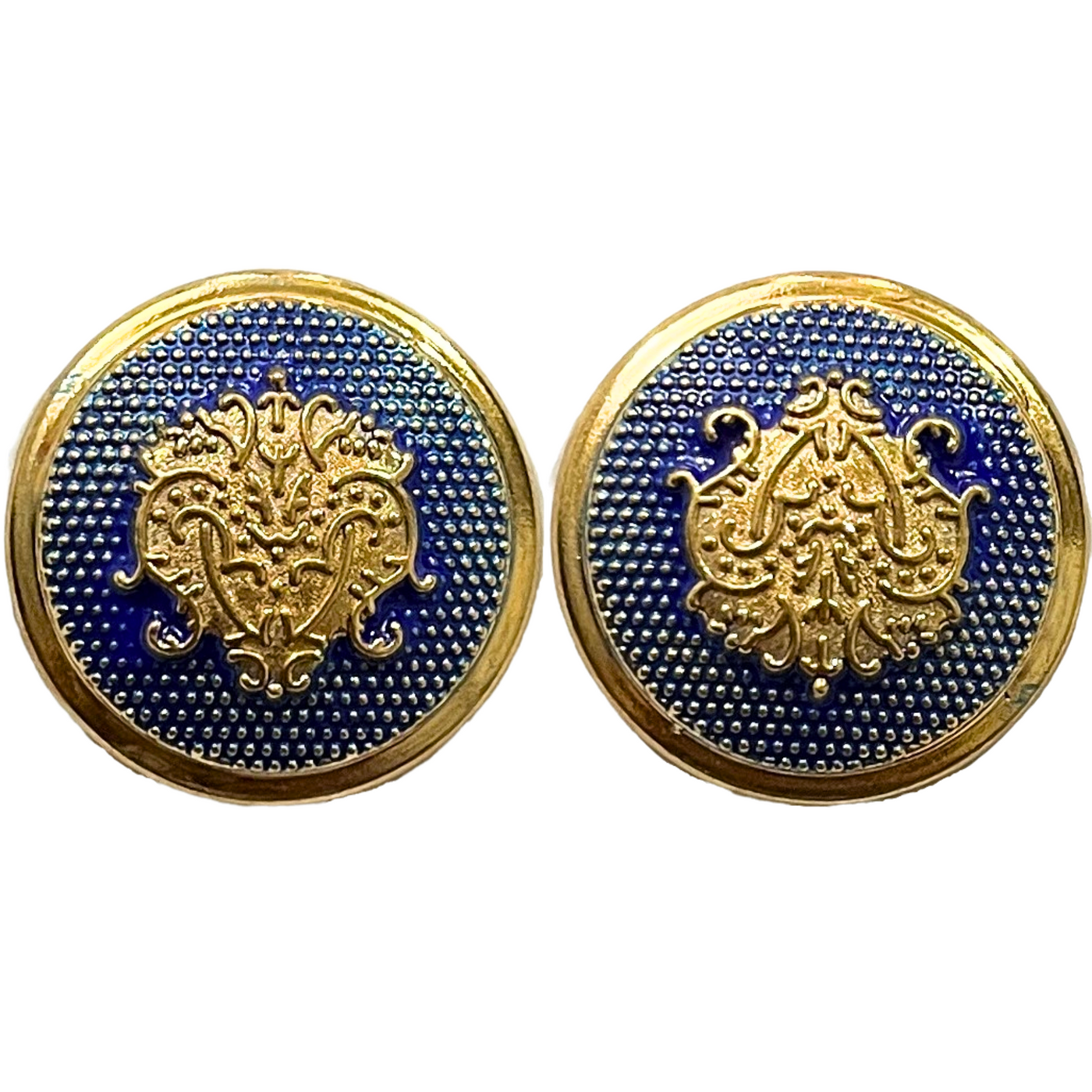 Blue & Golden Color King & Queen Singhasan Designer Round 1 Hole Metal Buttons