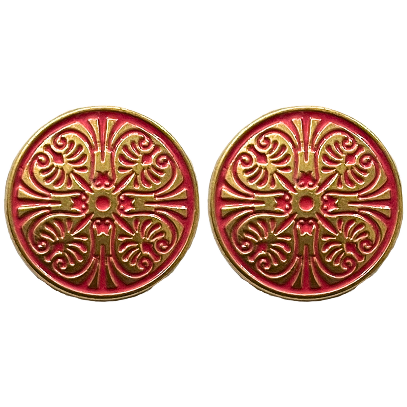 Matte Gold & Pink Color Engraved Designer 1 Hole Metal Buttons