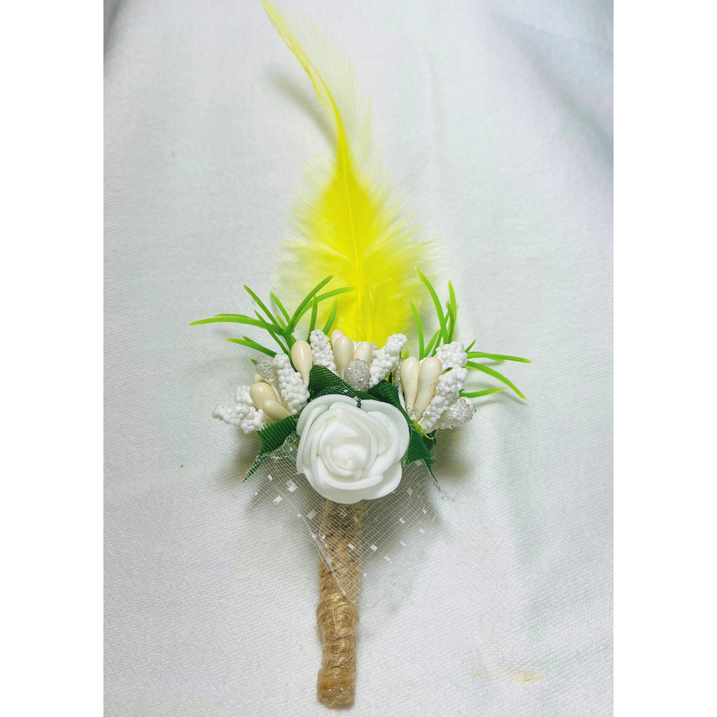 Yellow & White Faux Feather Flower Brooch ( Wholesale )