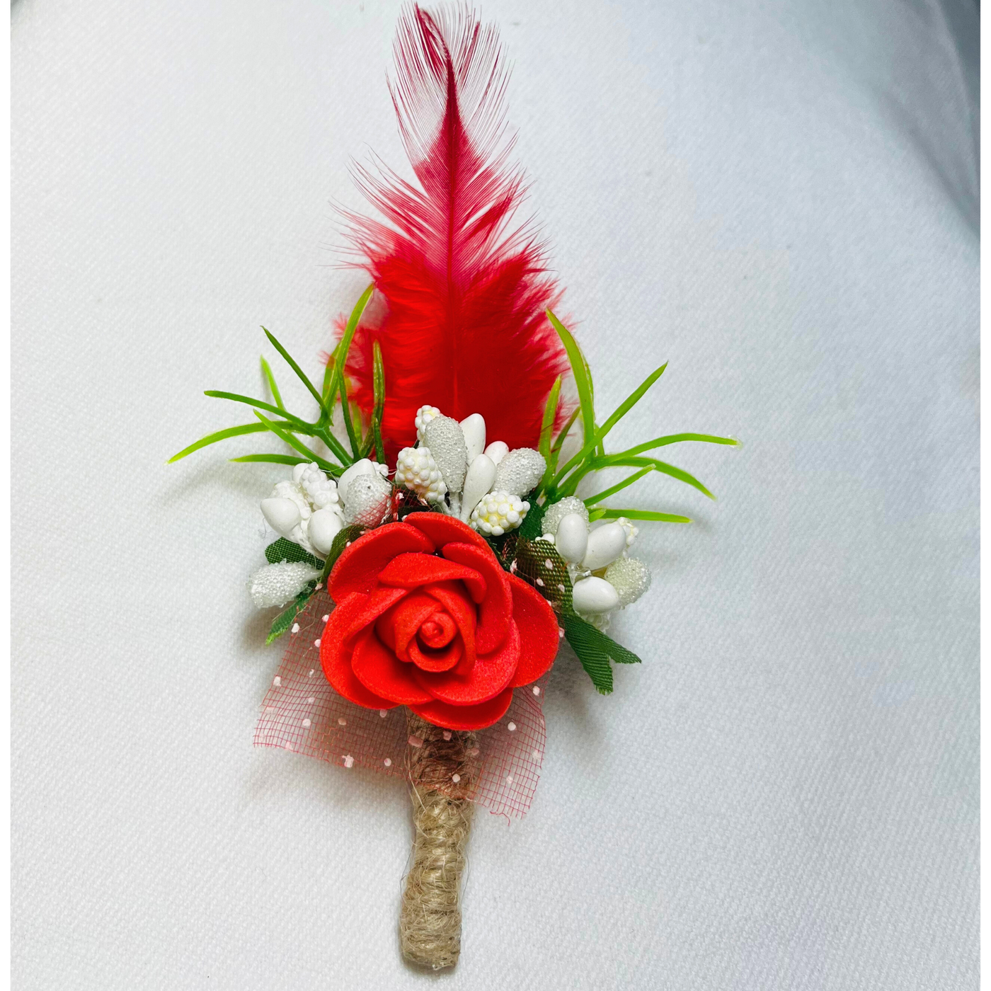 Red Faux Feather Flower Brooch ( Wholesale )