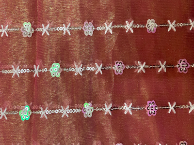 Peach Sequins Work Nylon Organza Fabric