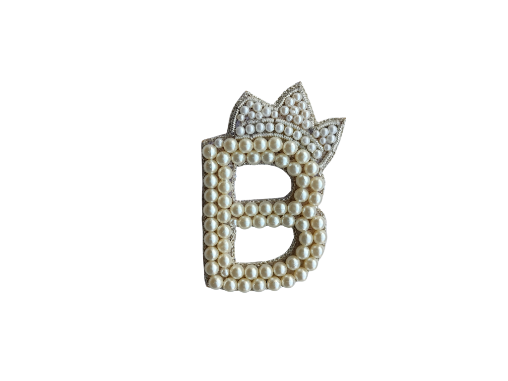 White Embellished "B" Word Pearl Patch