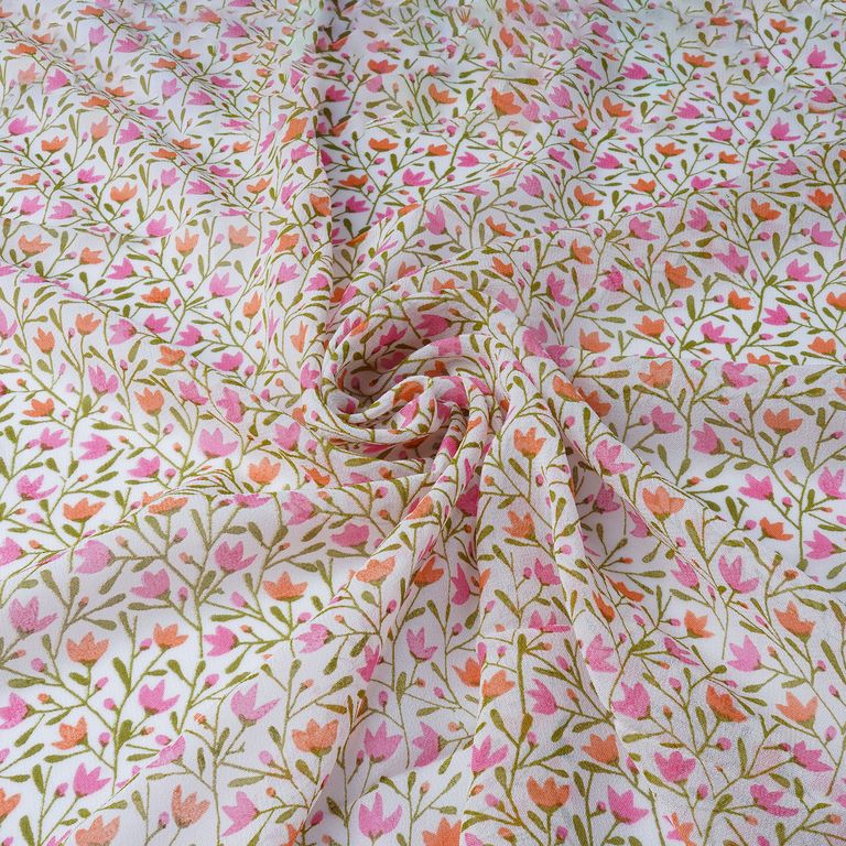 Pink & Peach Floral Printed Pure Viscose Georgette Fabric