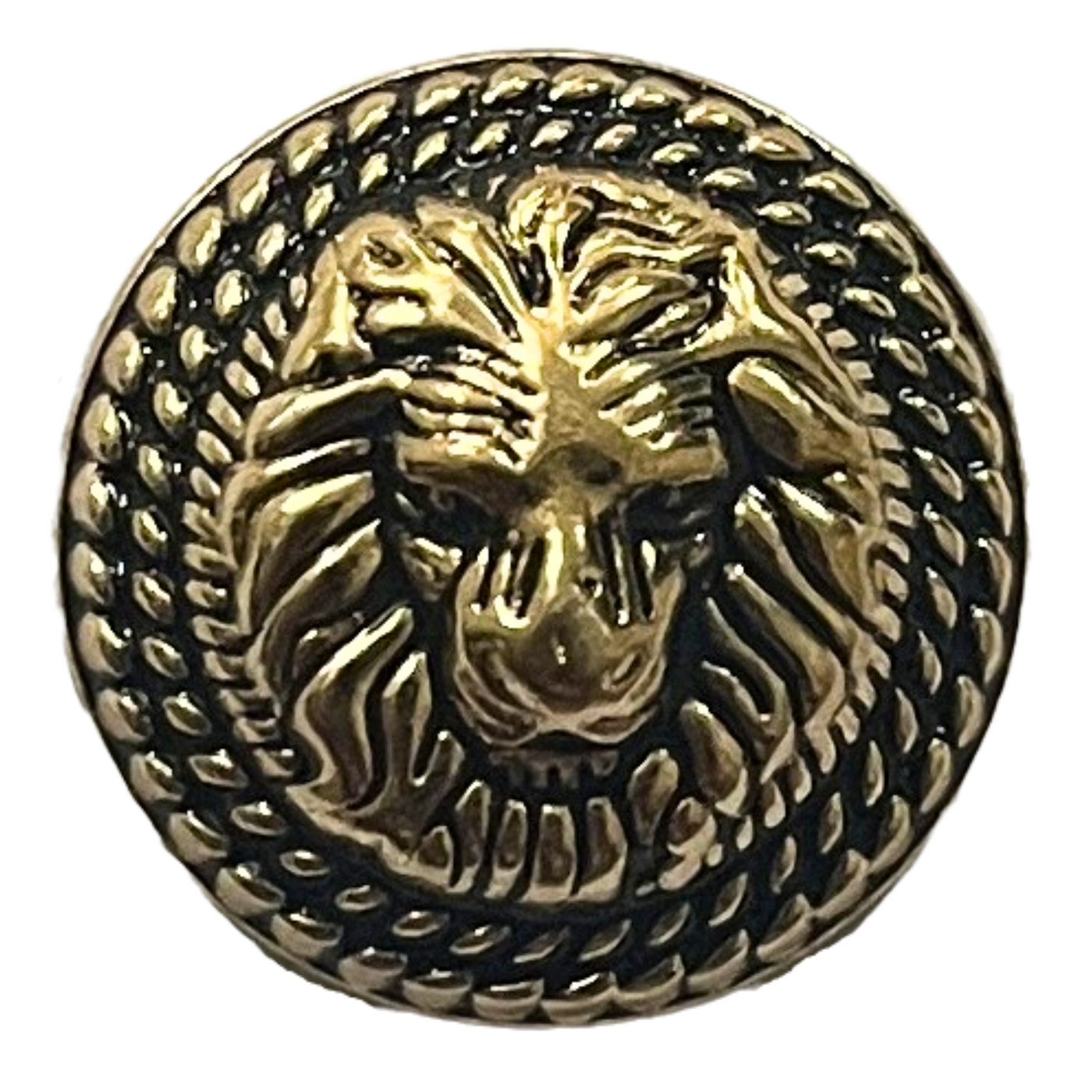 Black & Golden Fearless Lion Face Shaped 1 Hole Round Metal Buttons