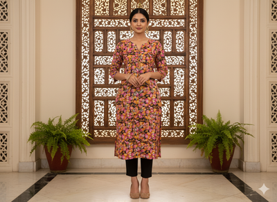 Black Floral Digitally Printed Butter Crepe Fabric