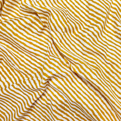 Mustard Yellow & White Stripes Printed Cotton Fabric