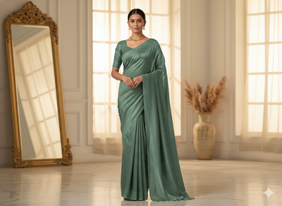 Dusty Green Plain Bangalore Raw Silk Fabric  (Wholesale)