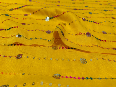 Bright Yellow Luxuries Embroidery Work Cotton Rayon Fabric