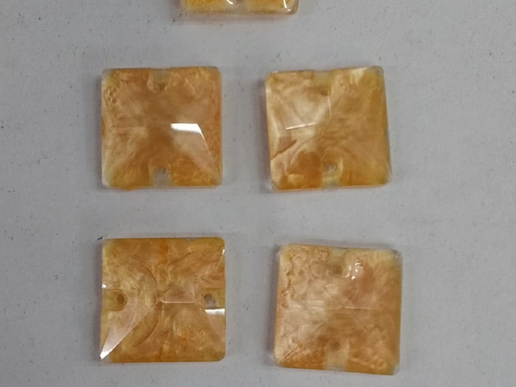 Light Orange Square 2 Hole Glass Stones