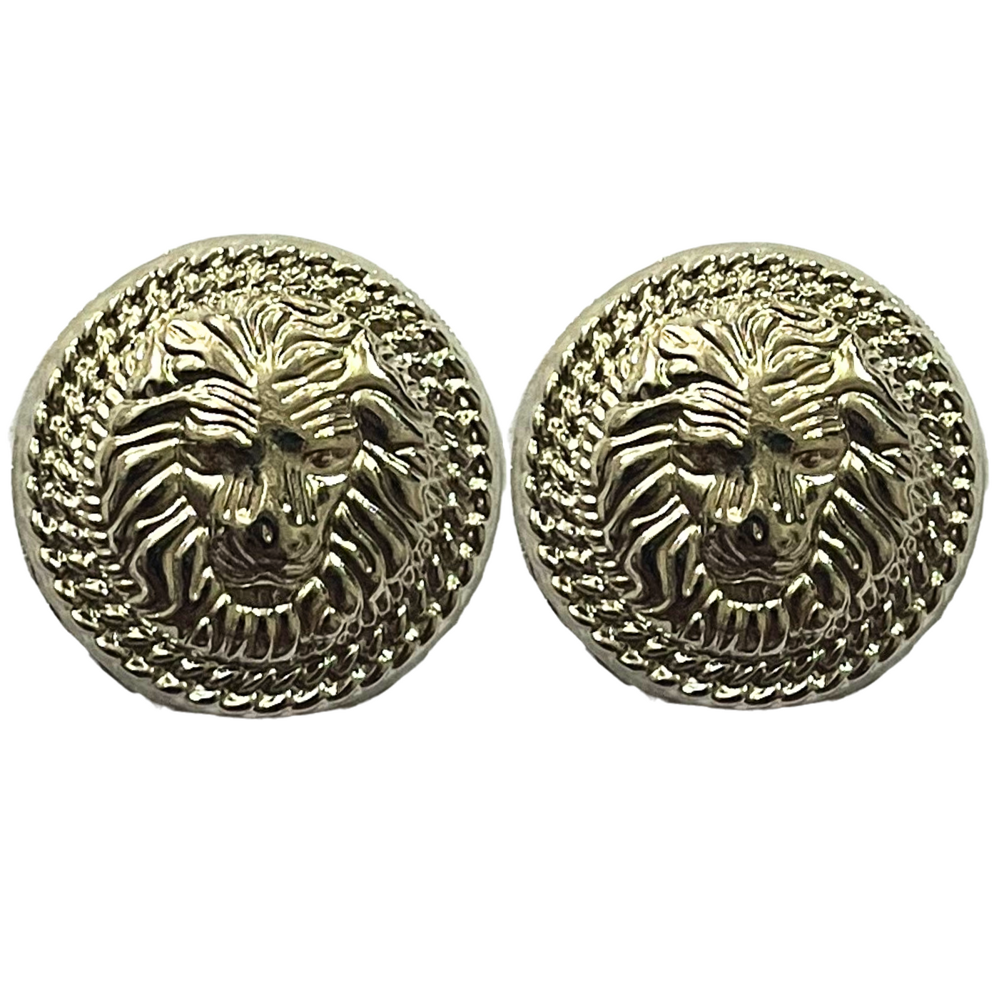 Pure Silver Color Fearless Lion Face Shaped 1 Hole Round Metal Buttons