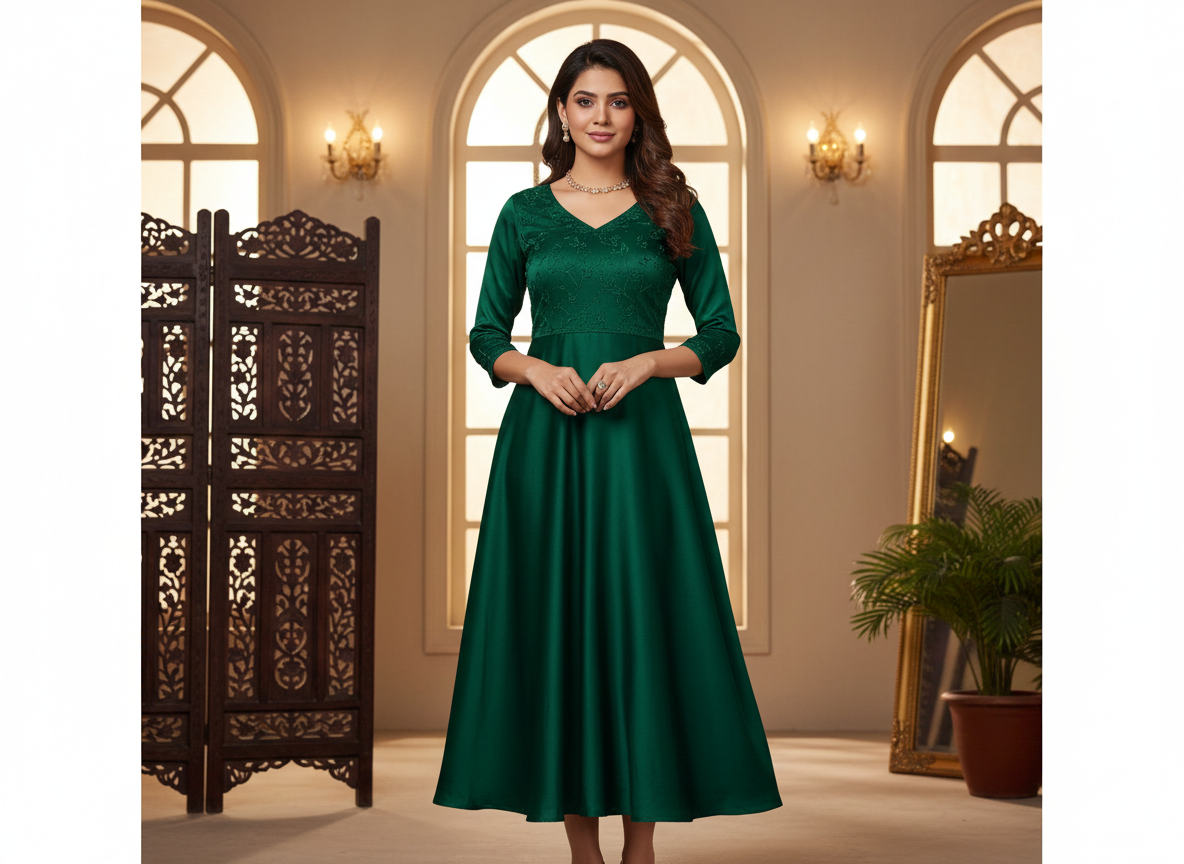 Dark Green Plain Malai Satin Fabric