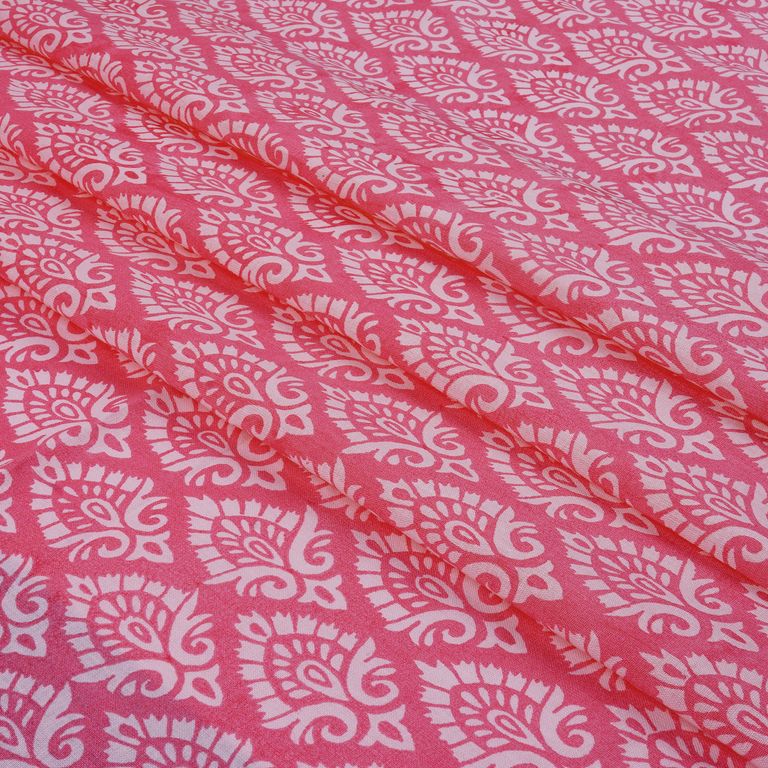 Pink Motifs Dyed Printed Pure Cotton Fabric