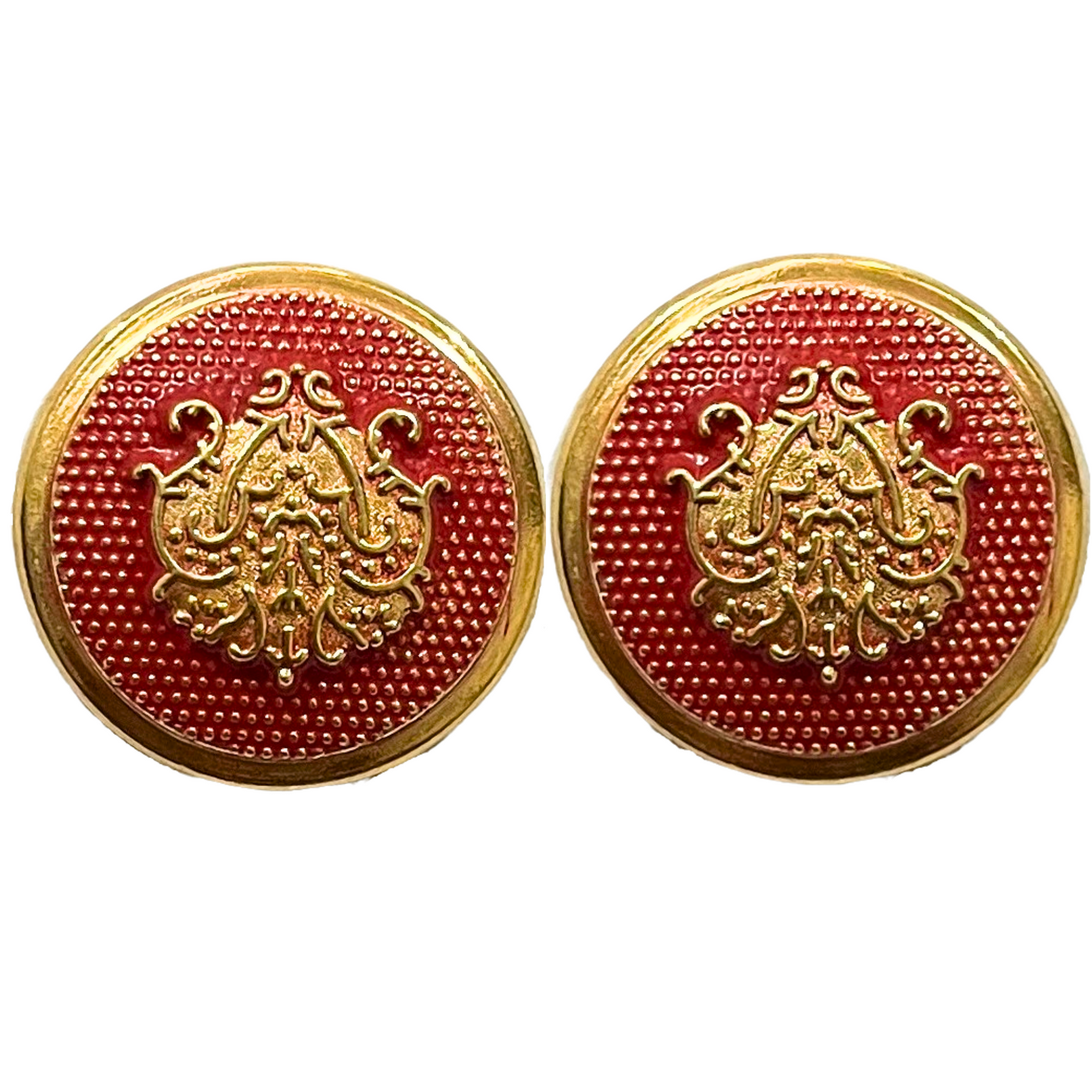 Red & Golden Color King & Queen Singhasan Designer Round 1 Hole Metal Buttons