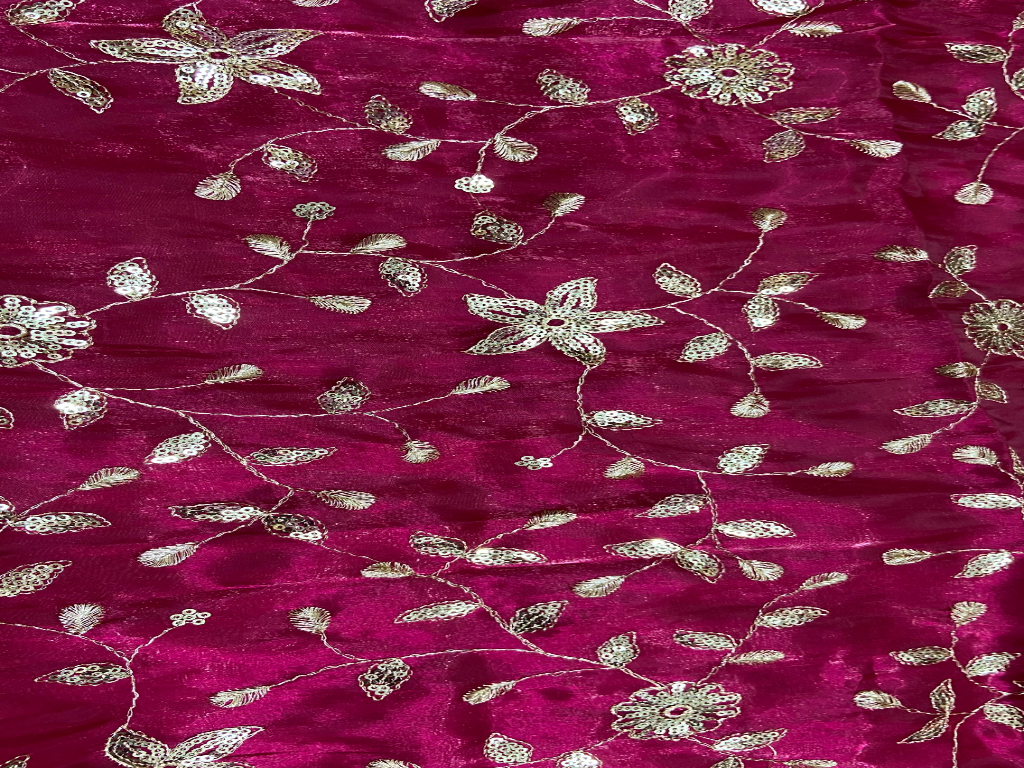 Magenta Jimmu Chu Jal Work Mulberry Silk Fabric