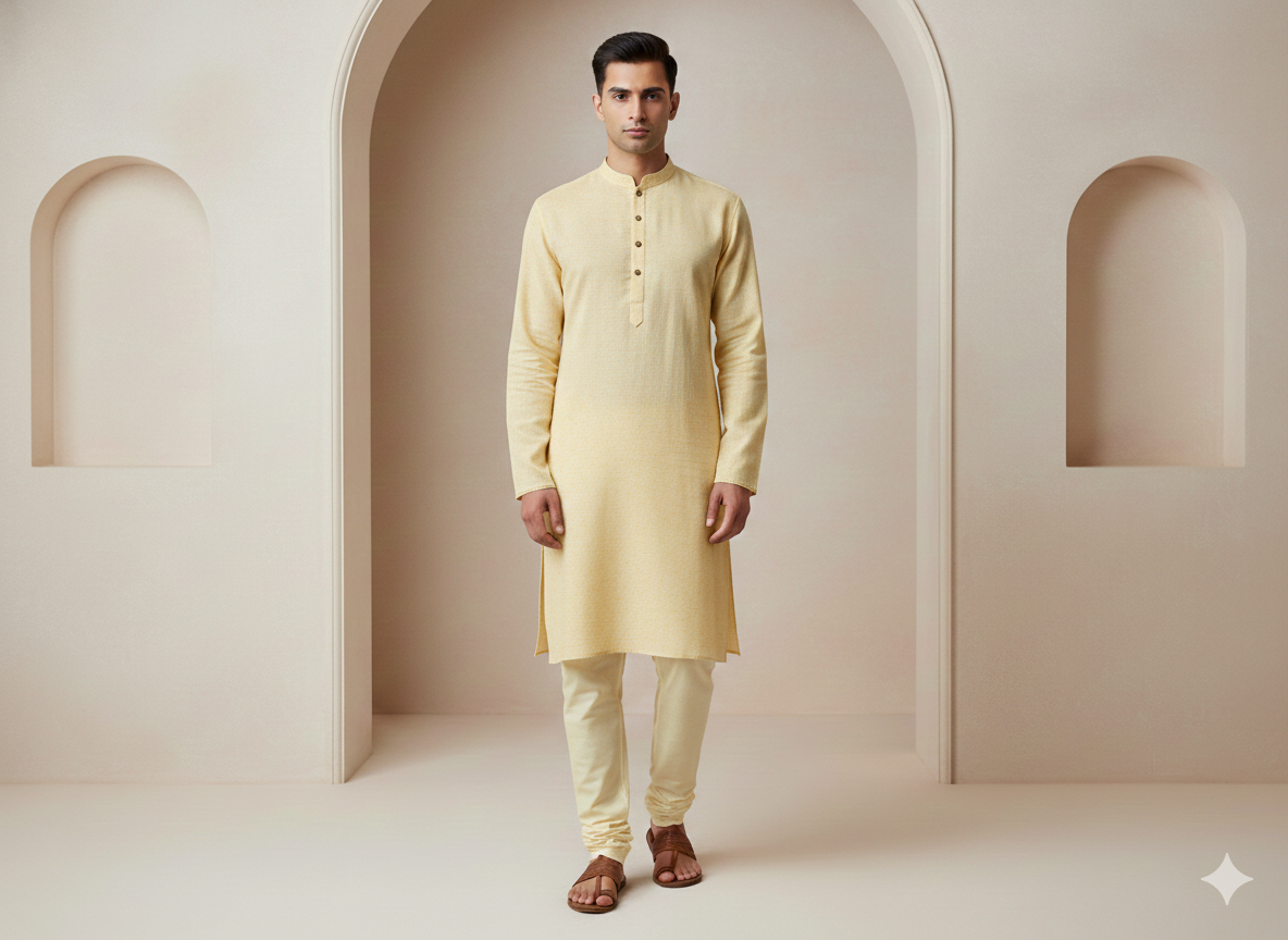 हल्का पीला सादा सूती लिनन कपड़ा