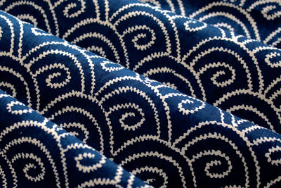 Navy Blue & White Traditional Printed Pure Cotton Fabric