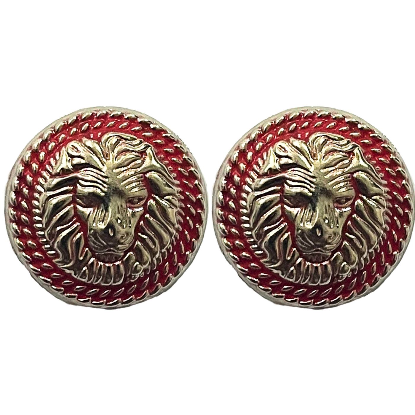 Silver & Red Fearless Lion Face Shaped 1 Hole Round Metal Buttons