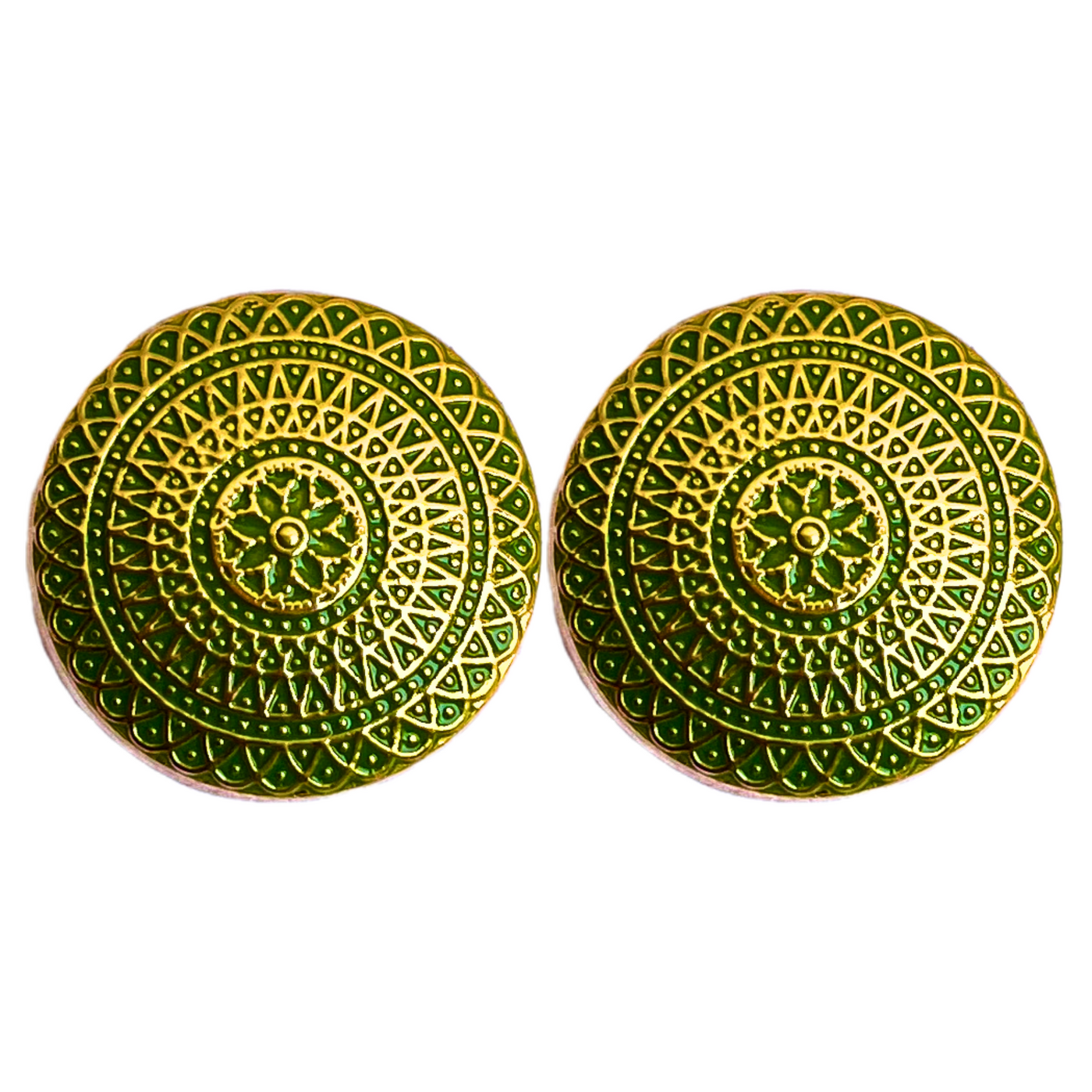 Golden & Green Color Elegant Traditional Designer Round 1 Hole Metal Buttons