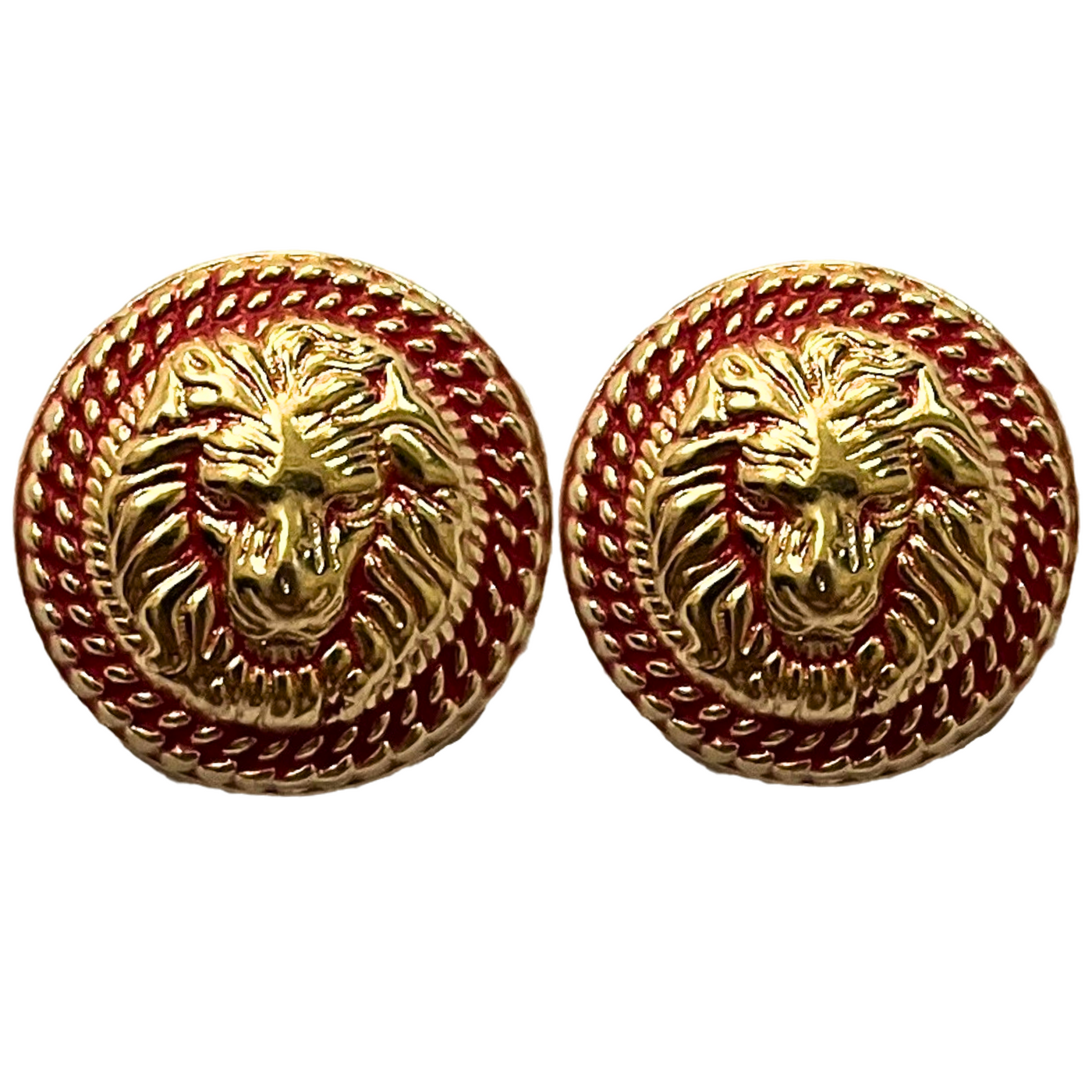 Red & Golden Fearless Lion Face Shaped 1 Hole Round Metal Buttons