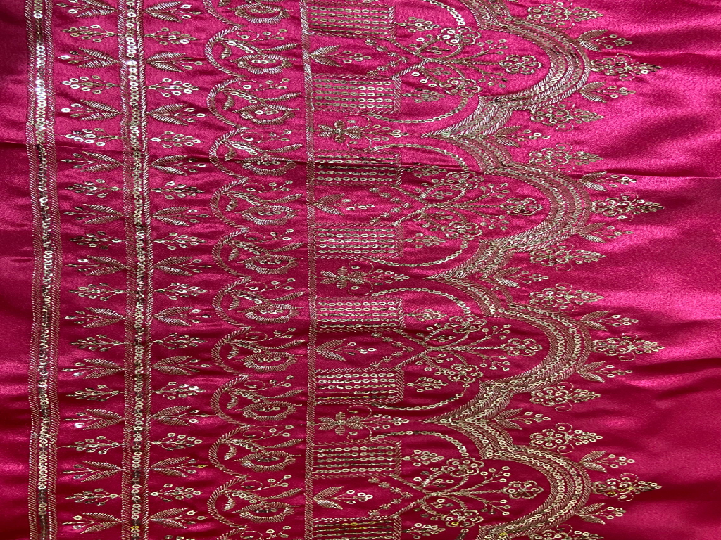 Maroon Red Traditional Embroidered Balma Daman Satin Fabric