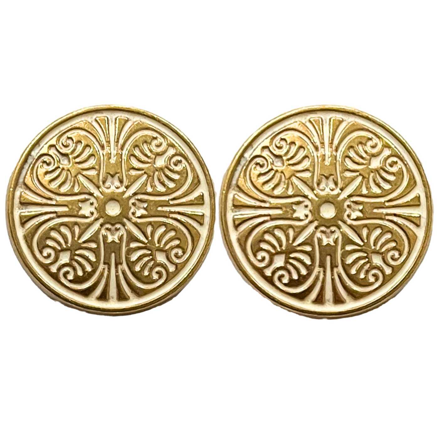 Matte Gold & White Color Engraved Designer 1 Hole Metal Buttons