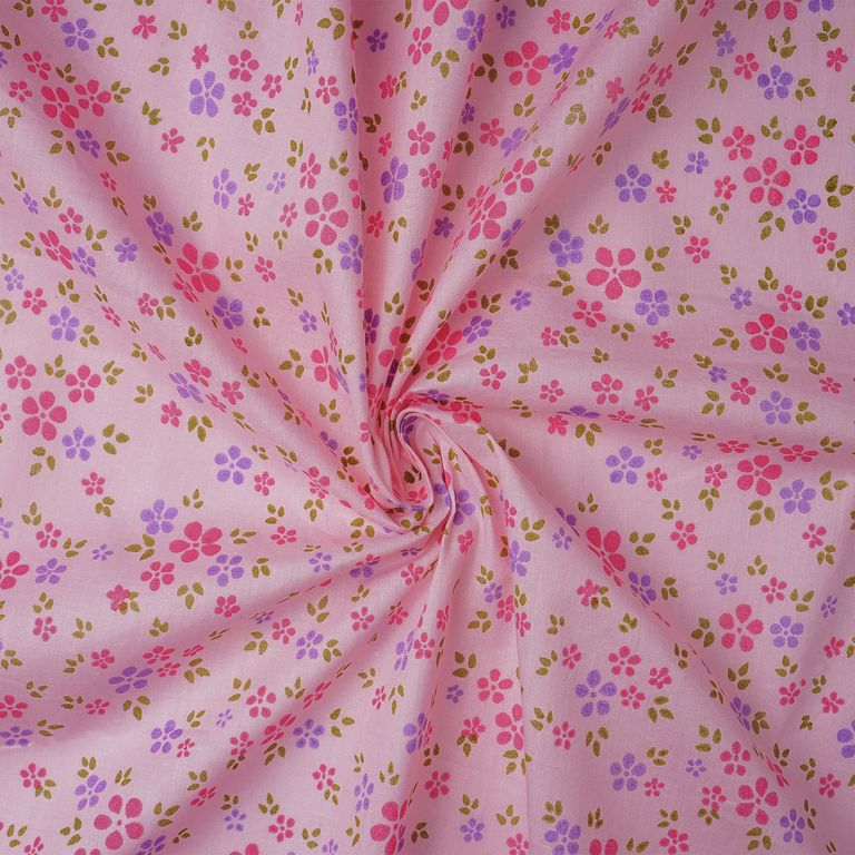 Pink & Violet Floral Dyed Printed Pure Cotton Fabric