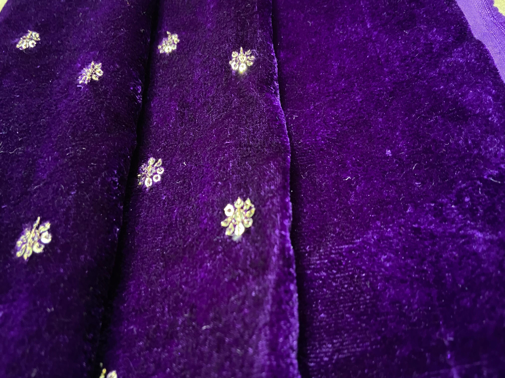 Royal Purple Motifs Velvet Fabric
