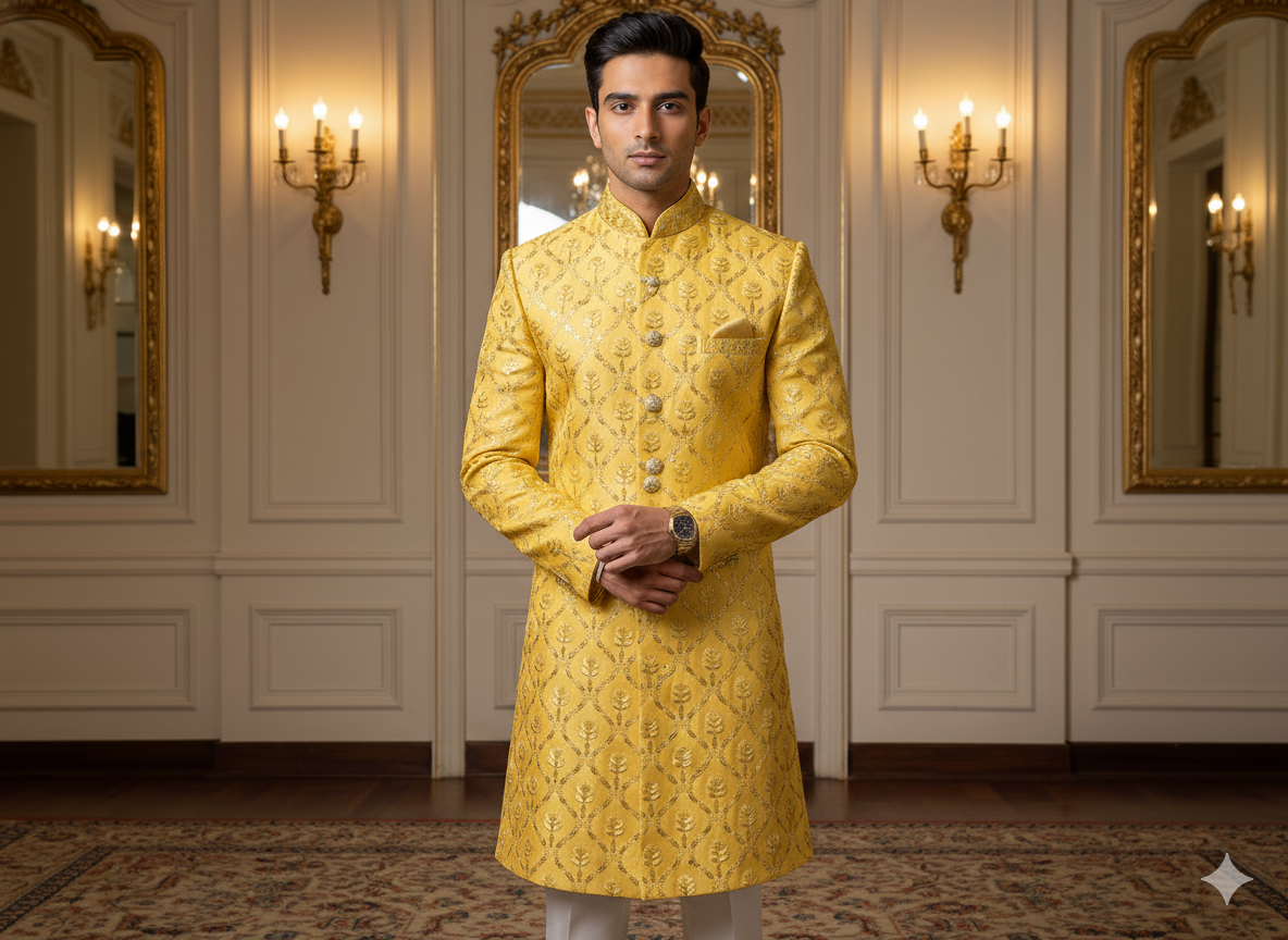 नींबू पीला धातुई सेक्विन कढ़ाई मलाई साटन कपड़ा