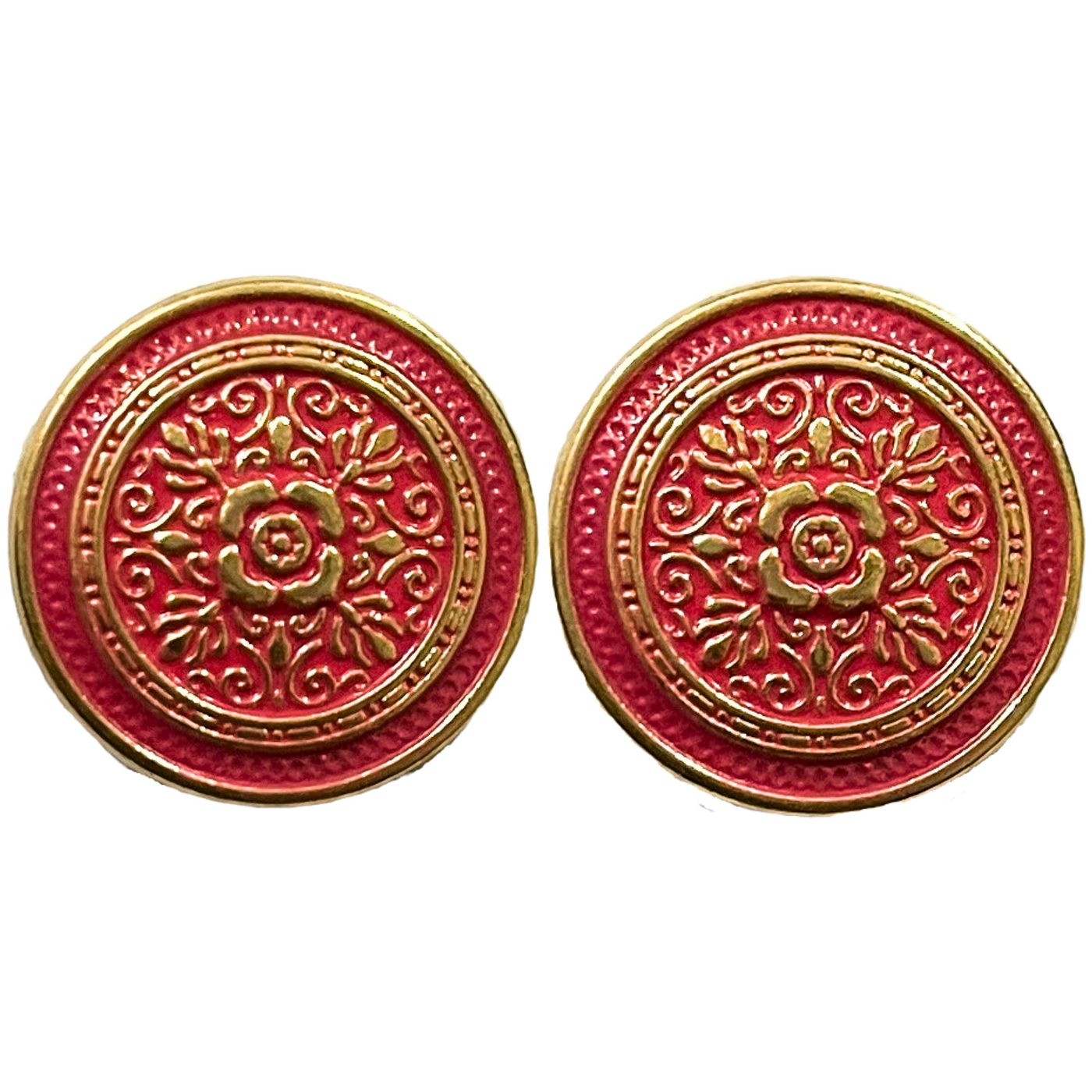 Pink & Golden Eye Catchy Floral 1 Hole Round Metal Buttons