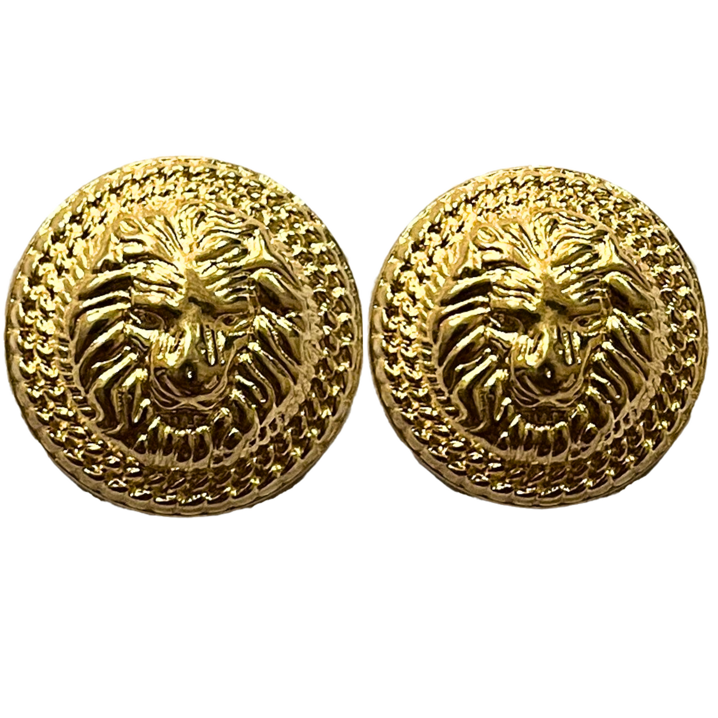 Pure Golden Color Fearless Lion Face Shape 1 Hole Round Metal Buttons