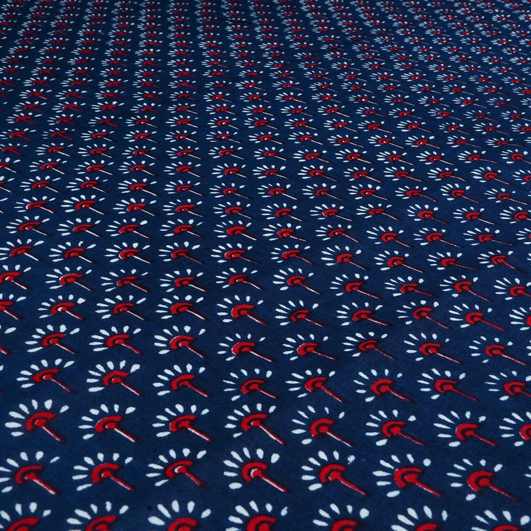 Navy Blue Motifs Printed Pure Cotton Fabric