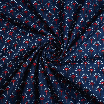 Navy Blue Motifs Printed Pure Cotton Fabric