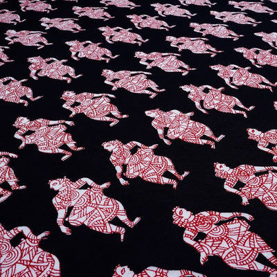 Black & Red Traditional Printed Pure Cotton Fabric