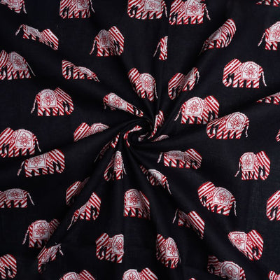 Black & Red Motifs Printed Pure Cotton Fabric