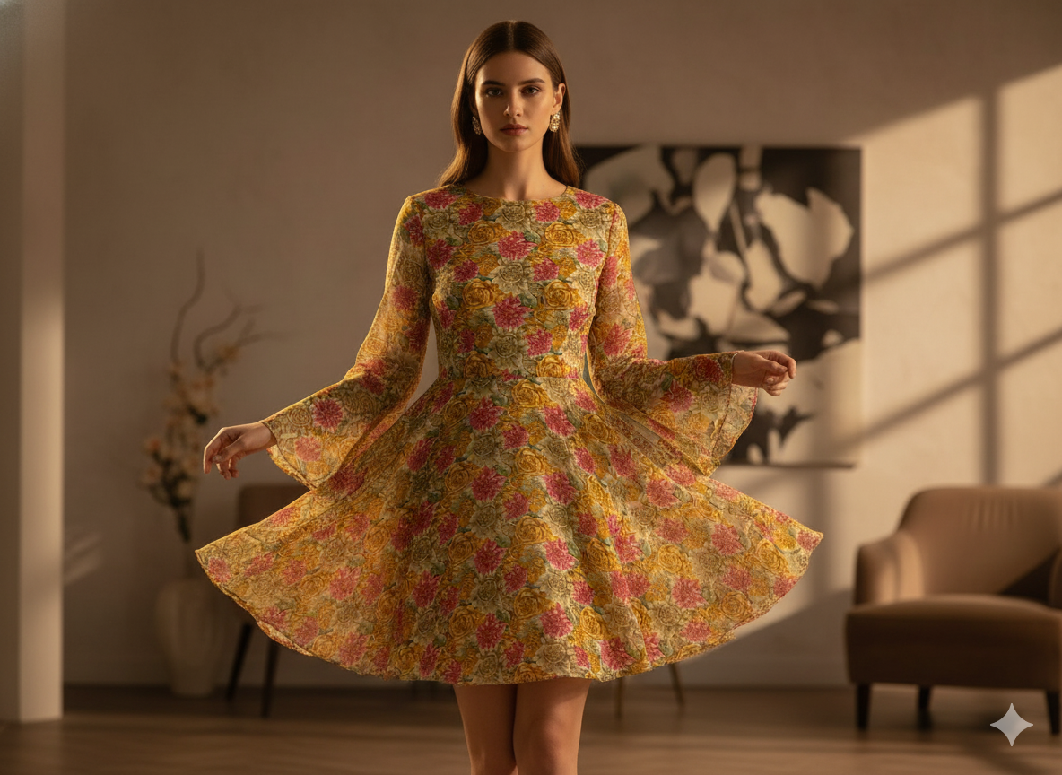 Multicolour Floral Digitally Printed Butter Crepe Fabric