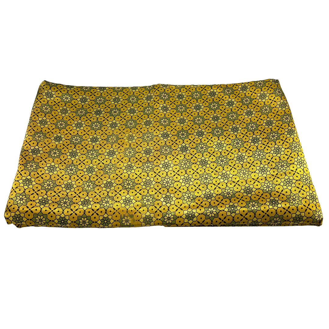 Golden & Black Floral Printed Ajrakh Mashru Silk Fabric