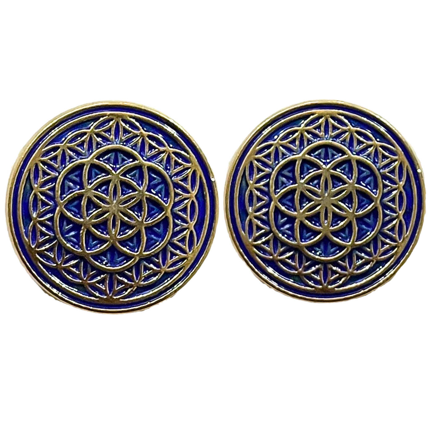 Blue & Golden Color Mandala Design Round 1 Hole Metal Buttons