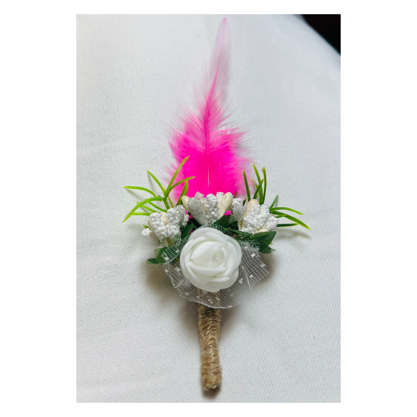 Pink & White  Faux Feather Flower Brooch ( Wholesale )