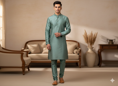 Dusty Green Plain Bangalore Raw Silk Fabric  (Wholesale)